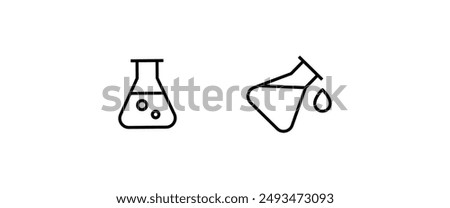 Chemistry beakers with Erlenmeyer flask and test tube holding chemicals, science, lab bulb, laboratory equipment glass icons button, vector, sign, symbol, logo, illustration, editable stroke, flat des