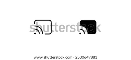 Screen cast icon. Mobile wifi connect monitor tv. Display Technology video Screencast Streaming line and flat icons set, editable stroke isolated white, linear vector outline illustration, symbol logo