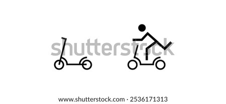 Electric scooter, ecology vehicle speed scooter line and flat icons set, editable stroke isolated on white, linear vector outline illustration, symbol logo design style