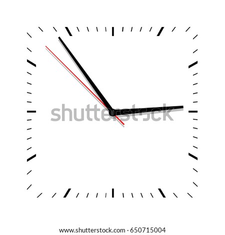 Clock vector . Flat. Classic black and white square wall clock isolated on white. Clock face with shadow on white background. Vector illustration