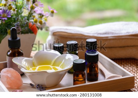 aromatherapy treatment with herbal flowers