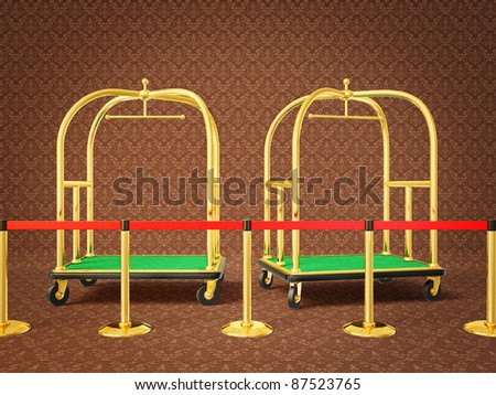 hotel  trolley for transfer suitcase on a brown background