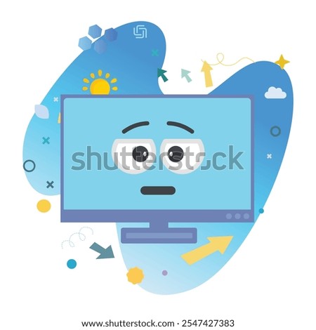 Tired Computer Character on Computer Monitor Screen - Perfect Vector Illustration for Fun and Cheerful Designs | Tired Icon Design on Computer Monitor Screen