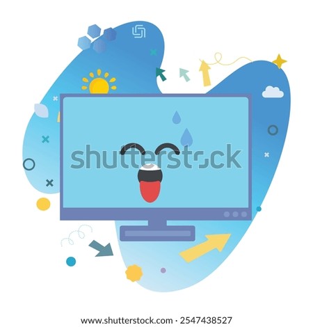 Feeling Tired Computer Character on Computer Monitor Screen - Perfect Vector Illustration for Fun and Cheerful Designs | Feeling Tired Icon Design on Computer Monitor Screen