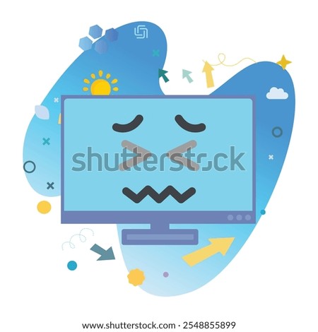 Sad Heart Computer Character on Computer Monitor Screen - Perfect Vector Illustration for Fun and Cheerful Designs | Sad Heart Icon Design on Computer Monitor Screen