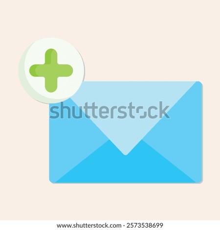 Iconic illustration of new message notification with envelope and plus sign button