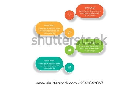 Vector business infographic with 4 steps. Used for presentation, information, education, connection, marketing, project, strategy, technology, learning, brainstorming, creative, growth, abstract, stai