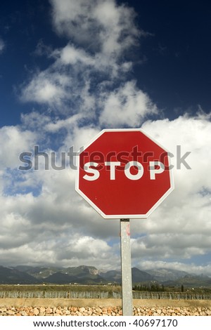 stop, sign, traffic, car, sky, cloud, red, landscape, blue