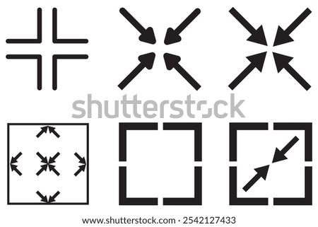 Full screen and exit full screen Icon Set, Line Art, Silhouette, Outline Vector, Stock Illustrations, Graphics Design, Logo, Symbol