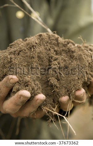 Caucasian hands holding out rich organically fertilized vineyard soil