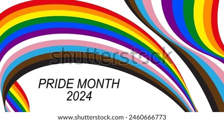 LGBT Pride Month 2024 concept. LGBTQIA Pride flag modern background and text.