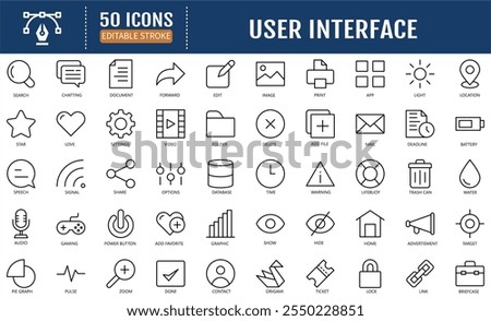 User Interface Editable Stroke line Icon Set. Icons are Suitable for Web Page, Mobile App, UI, UX and GUI design. Vector Illustration