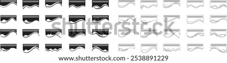 Collection of dividers shape templates icon set. Modern separator header for banner, app, poster website and app. Curve lines, flat wave of abstract design element for top and bottom page background.