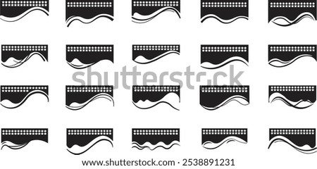 Collection of dividers shape templates icon set. Modern separator header for banner, app, poster website and app. Curve lines, flat wave of abstract design element for top and bottom page background.