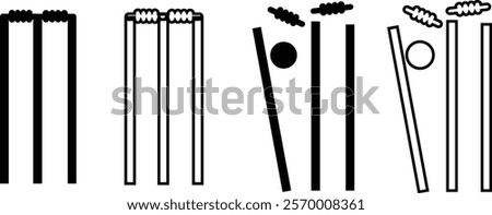 Cricket wicket icon set. Cricket game vector collection isolated on transparent background. cricket tournament wicket out elements template. vintage for clubs and team. Sports sign for web app