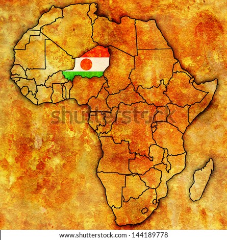 niger on actual vintage political map of africa with flags
