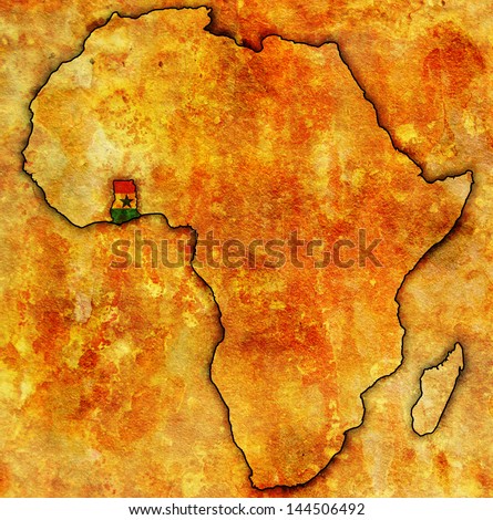 ghana on actual vintage political map of africa with flags