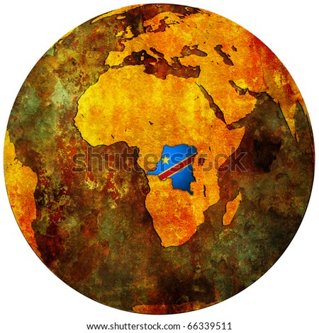 congo territory with flag on map of globe