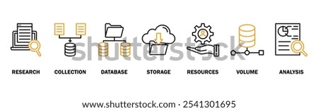 Big data banner web icon vector illustration concept with icon of research, collection, database, storage, resources, volume and analysis