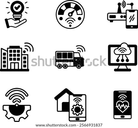 Icon Pack: Internet Of Things | Black fill Data Analytics thin line icon set. Data Analysis editable stroke icons.