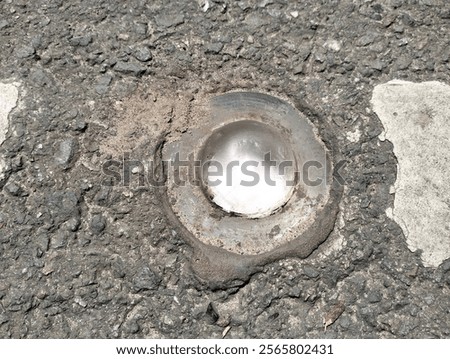 Similar – Image, Stock Photo Asphalted road with studded acoustic lane markings. Quiet country road in Spessart with verge