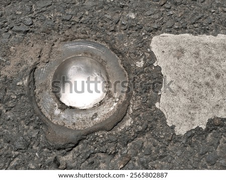 Similar – Image, Stock Photo Asphalted road with studded acoustic lane markings. Quiet country road in Spessart with verge