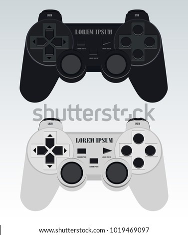 Illustration Flat Design Mock-up Set of Modern Wireless Game Controllers for PC and Console Black and White Vector with Background isolated