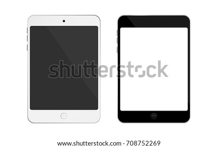 Illustration Realistic Mock up of Black and White Tablet blank screen isolate Vector with white background