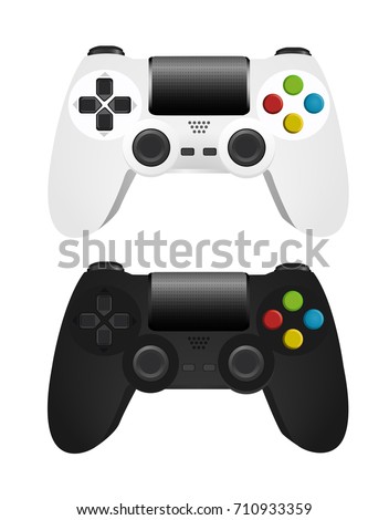 Illustration Realistic Mock-up Set of Modern Wireless Game Controllers Black and White Vector