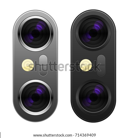 Illustration Realistic Dual Lens Camera Black and Silver colors on Smartphone or other gadgets with flash 