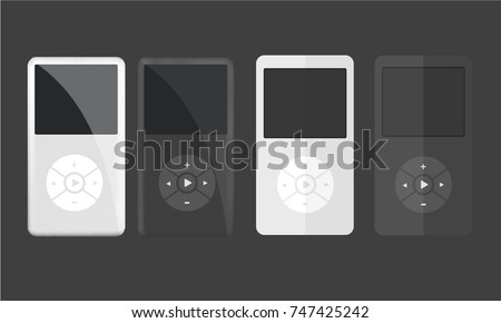 Illustration Realistic and Flat design with Portable Multimedia Players with blank screen White and Black colors with Dark background