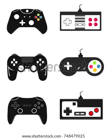 Illustration Flat Design Modern and Retro vintage Game pad Controllers with Wired and Wireless in Black colors Vector