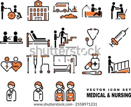 nursing care and medical vector icon set