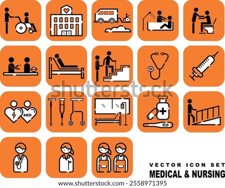 nursing care and medical vector icon set