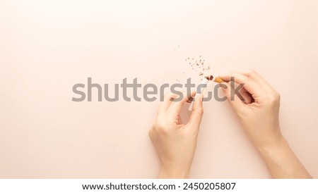 Image, Stock Photo Quit smoking, no tobacco day, mother hands breaking the cigarette