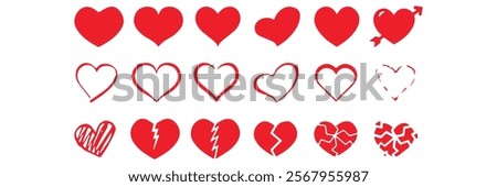 Collection of Red Hearts, Whole and Broken, for Valentine's Day or Love-Related Projects