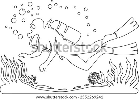 Similar – Image, Stock Photo Diver surrounded by bubbles jumping in water