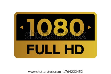 Gold 1080p Full HD label isolated on white background. High resolution Icon logo; High Definition TV / Game screen monitor display vector label.