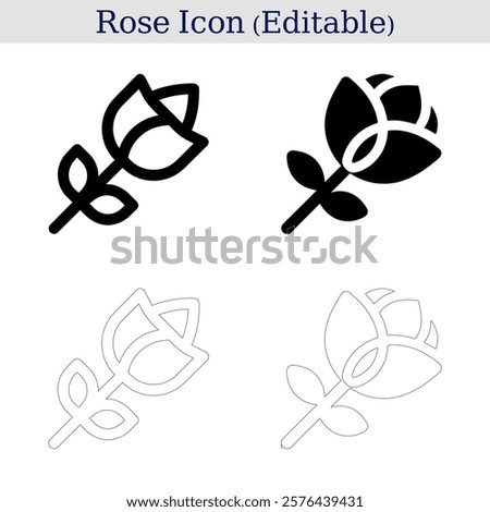 stylized rose icons in black and white. minimalistic rose illustrations for design projects. editable rose vector designs for versatile use.
