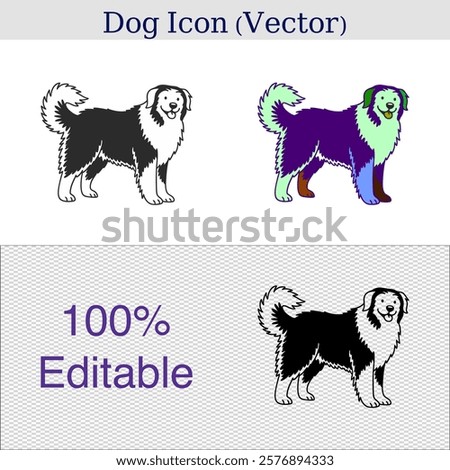 stylized dog icons with editable text layout. colorful and black and white dog icon design. modern editable dog icon illustration.
