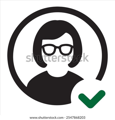 High-quality verified user profile icon featuring a modern silhouette with glasses, perfect for apps, websites, or branding. 