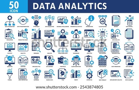 Data Analytics Icon Set Collection. Simple Color Fill Vector