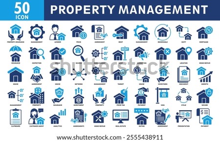 Property Management Icon Set Collection. Simple Color Fill Vector