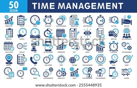 Time Management Icon Set Collection. Simple Color Fill Vector