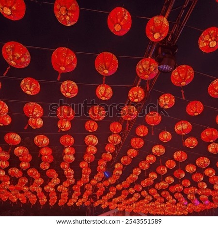 Similar – Image, Stock Photo Traditional Chinese lanterns decorating the streets during the Mid-Autumn Festival or Moon Cake Festival