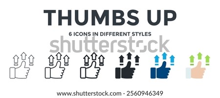 THUMBS UP icon in different style vector illustration. Designed in thin line, regular line, bold line, glyph, color fill, and flat style can be used for web