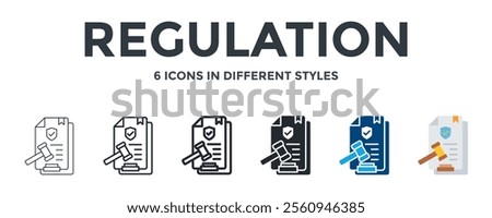 REGULATION icon in different style vector illustration. Designed in thin line, regular line, bold line, glyph, color fill, and flat style can be used for web