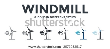 Windmill Icon In Different Style Vector Illustration. Designed In Thin Line, Regular Line, Bold Line, Glyph, Color Fill, And Flat Style Can Be Used For Web