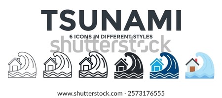 Tsunami Icon In Different Style Vector Illustration. Designed In Thin Line, Regular Line, Bold Line, Glyph, Color Fill, And Flat Style Can Be Used For Web