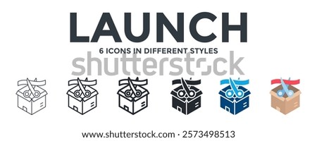 Launch Icon In Different Style Vector Illustration. Designed In Thin Line, Regular Line, Bold Line, Glyph, Color Fill, And Flat Style Can Be Used For Web